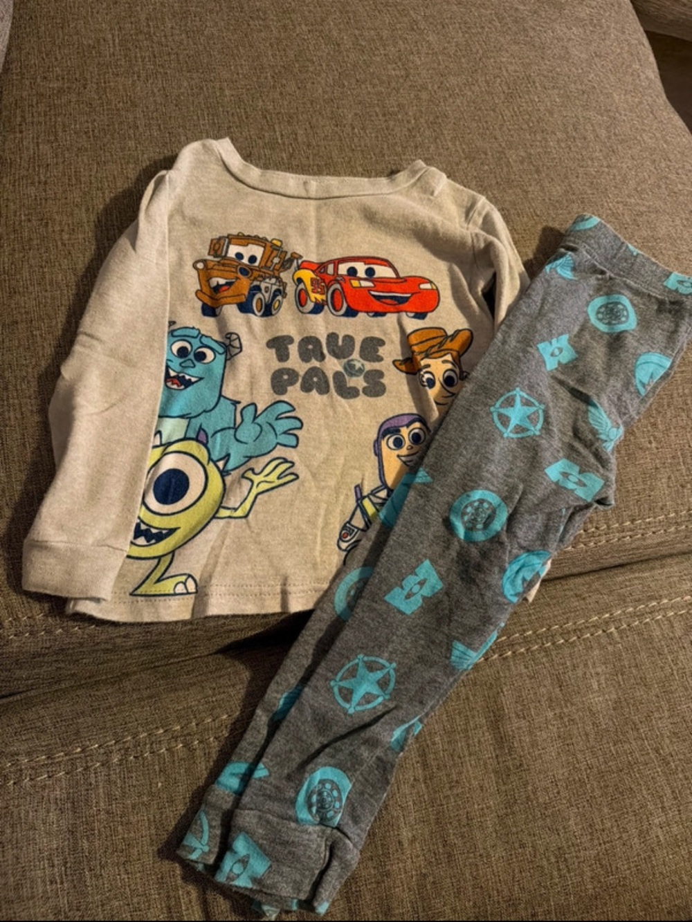 Disney Taupe & Gray 'Tave Pals' Character Pajama Set with Blue Accents